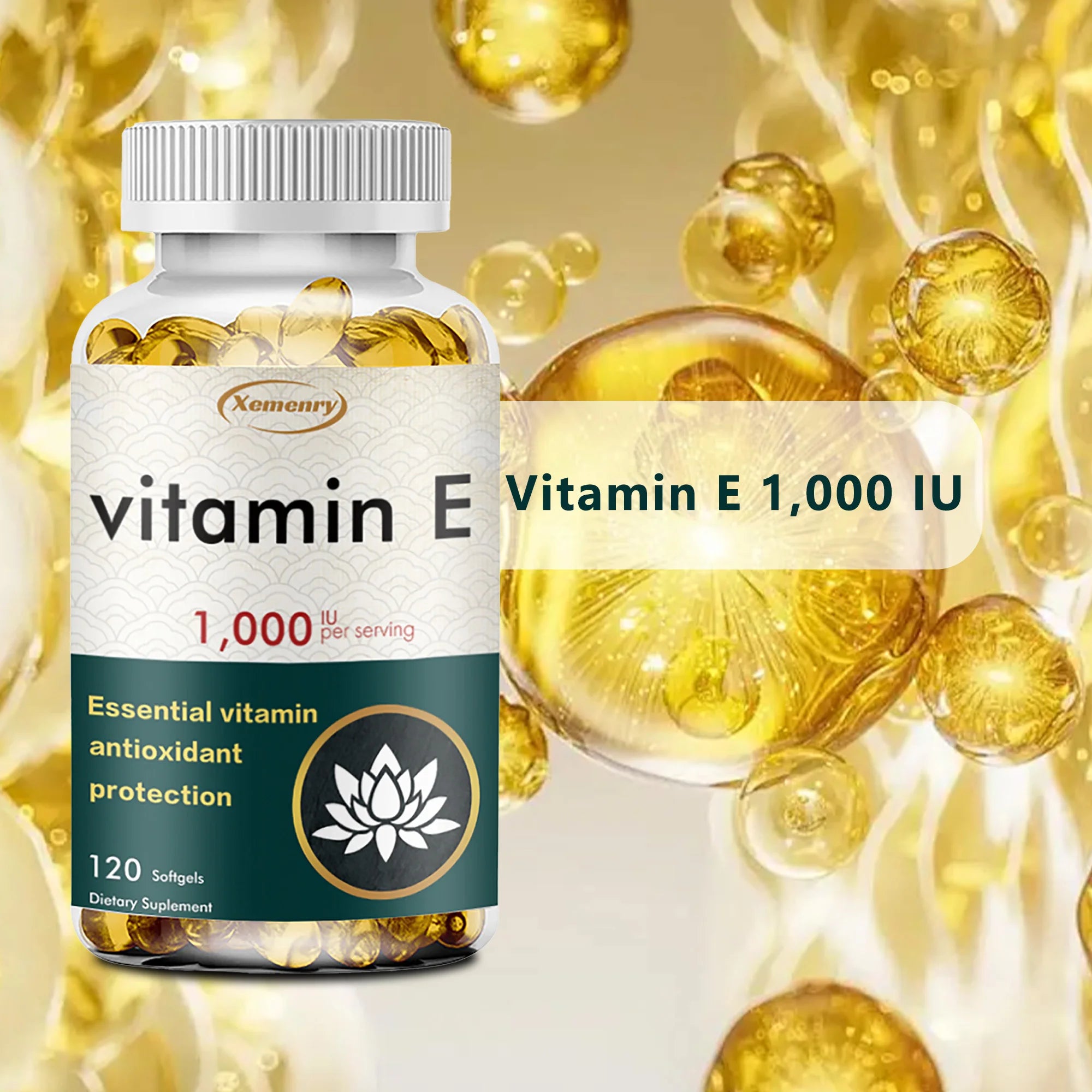 Vitamin E Supplement 1000IU - Antioxidant, Cellular Respiration, Skin Health - 120 Capsules