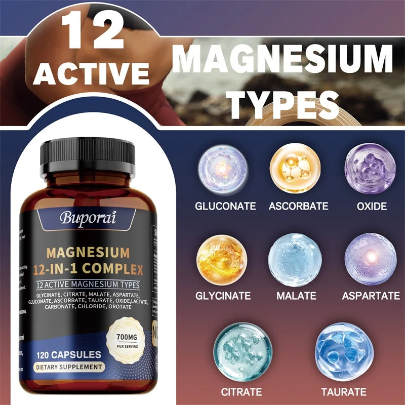 Magnesium Complex Capsules - Bone & Heart Health Supplement, Sleep Support,Muscle Relaxation,Stress & Anxiety Relief
