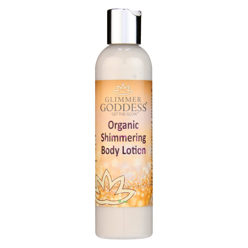 Organic Gold Shimmer Body Lotion – Sexy Level 2 & Super Level 3 Shimmer in 4 oz & 8 oz