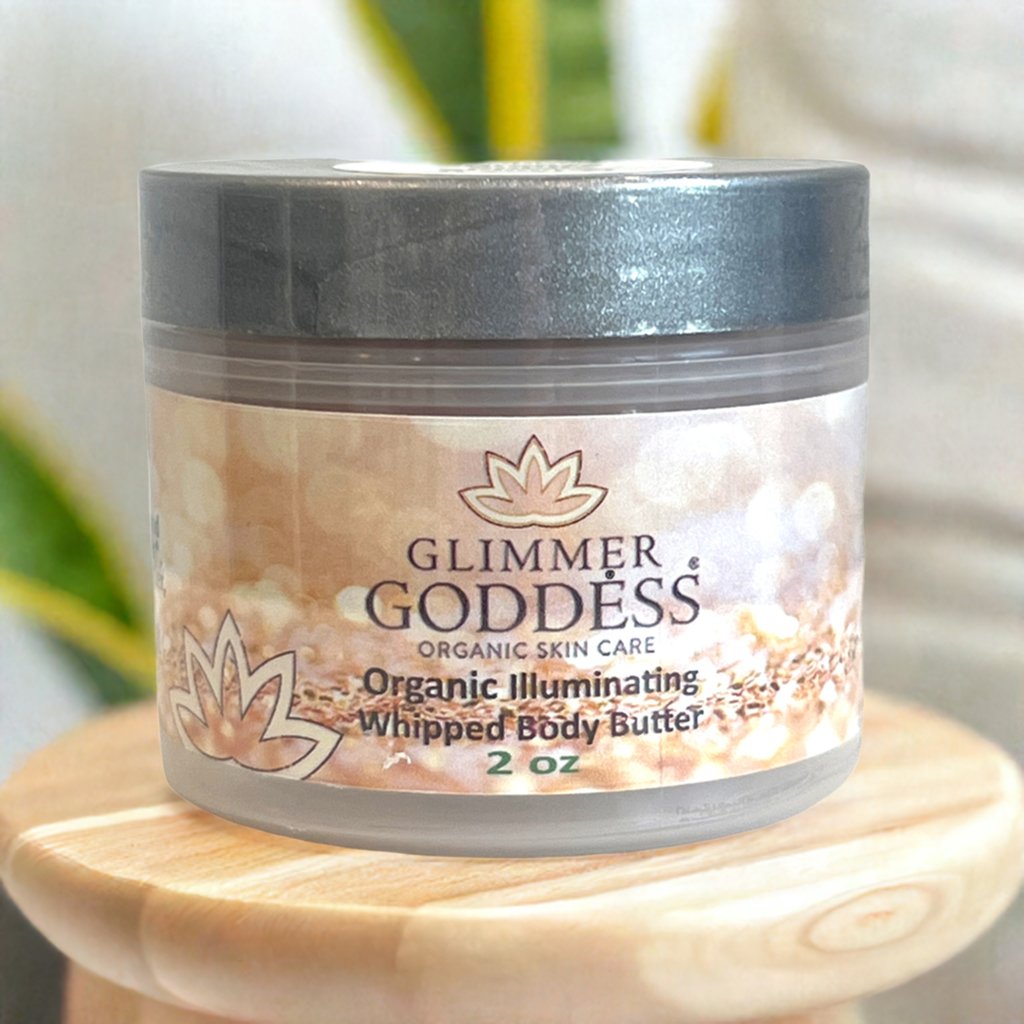 Organic Shimmering Body Butter 2 oz – Travel Size in 4 Colors & 3 Shimmer Levels