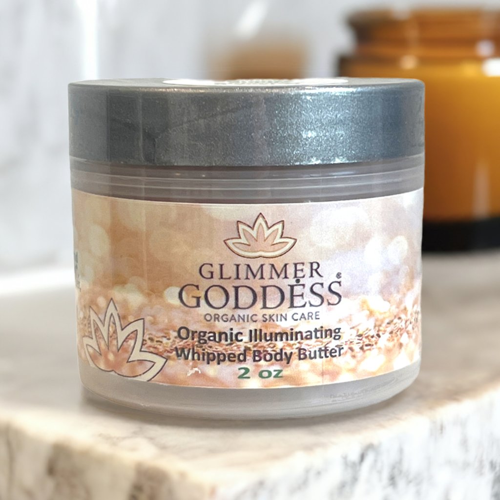 Organic Shimmering Body Butter 2 oz – Travel Size in 4 Colors & 3 Shimmer Levels